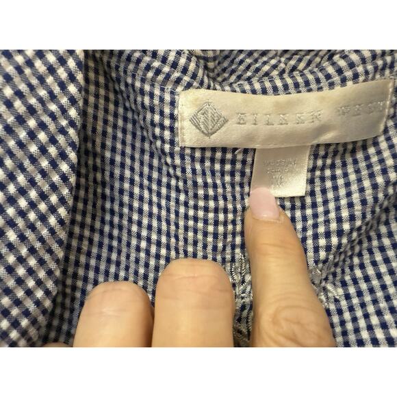 EILEEN WEST BLUE WHITE Gingham CHECK Lightweight SHORT Womens M WRAP ROBE - Picture 10 of 15